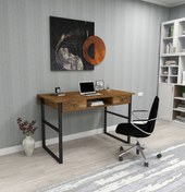 Resim WOODFACE Allen Ofis Çalışma Masası 120x60 Doğal Ahşap Cm Demir Iskelet Özel Tasarım Ceviz Renk 