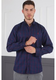 Resim G719 Dewberry Erkek Gömlek-lacivert- Bordo Lacivert- Bordo 