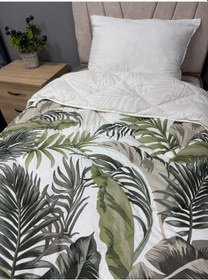 Resim Clasy %100 Pamuk Ranforce Çift Kişilik Yorgan Çift Taraflı Hena V2 Yeşil-beyaz Yapraklı Desenli Kapitoneli Beyaz 