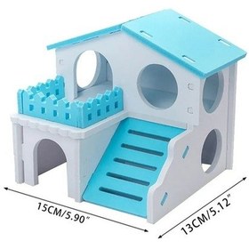 Resim Dancemonkey Mavi Ahşap Hamster Evi - Tırmanma Alanlı 2 Katlı Oyuncak 