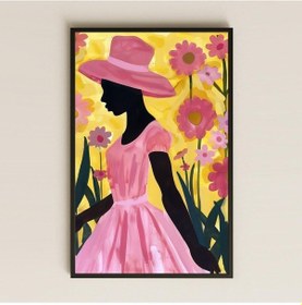 Resim Pembe Elbiseli Siluet Afro Kadını Şeffaf Pleksi Tablo 