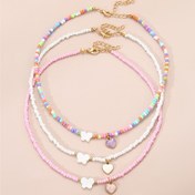 Resim 3 Parça Renkli Tohum Boncuklu Kelebek ve Kalp Kolye Seti - Kızlar İçin Şık Aksesuar | Yaz Plaj Festival Parti Hediyesi, Gençler için 