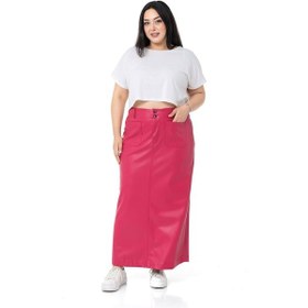 Resim Disentis Büyük Beden Yırtmaç Detaylı Cepli Uzun Fuşya Deri Etek-fuşya Fuşya 