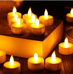 Resim Genel Markalar Sarı Işıklı Elektrikli Pilli Led Mum 12 Adet Sarı Işık Ledli El Gülü Pilli Led Mumlar 