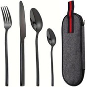 Resim Valkyrie Çantalı Yolculuk Çatal Kaşık Bıçak Seti Kişiye Özel 1. Sınıf Paslanmaz Çelik Ofis Okul Kamp Restaurant C3404 Siyah 