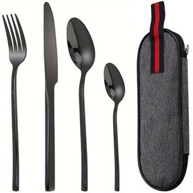 Resim Valkyrie Çantalı Yolculuk Çatal Kaşık Bıçak Seti Kişiye Özel 1. Sınıf Paslanmaz Çelik Ofis Okul Kamp Restaurant C3404 Siyah 