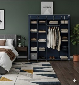 Resim Missidea Xtra Yandan Portatif Bez Dolap Metal İskeletli Askılı Raflı Kumaş Gardırop Lacivert Lacivert 