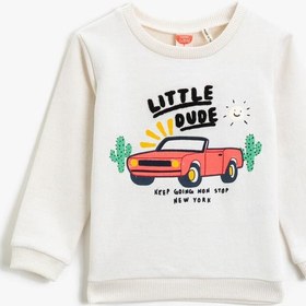 Resim Erkek Bebek Baskılı Bisiklet Yaka Uzun Kollu Sweatshirt 