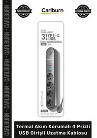 Resim Uzatma Typec Şarjlı Dayanıklı 2500 Watt Termal Akım Korumalı 4 Prizli Usb Girişli Uzatma Kablosu 