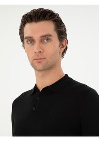 Resim Cacharel Siyah Slim Fit Yün Karışımlı Polo Yaka Basic Triko Kazak 
