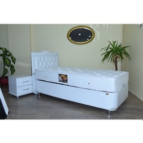 Resim Bengimobilya Baza-Başlık-Yatak Taytüy Turkuaz Renk Silin Kumaş Model Metal Fır 