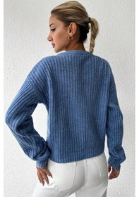 Resim Miss Poem Kadın Kışlık Bisiklet Yaka Basic Oversize Uzun Triko Kazak Mavi 