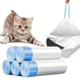 Resim 5 Rulo (75 Adet) Ekstra Güçlü Sızdırmaz Kedi Tuvalet Astarları - Kokuyu Kontrol Eden, Hijyenik Atık Çöpe Sahip Yazlık Evcil Hayvan Gereçleri için Tek Kullanımlık İpli Torbalar, Yazlık Evcil Hayvan Gereçleri, İp Bağlantılı Kapama, Sarılabilir Astarlar 