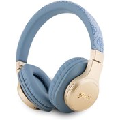 Resim Guess Orjinal Lisanslı Bluetooth Kulaklık Script Gold Serisi Metal Yazı Logolu 4G Desenli Mavi 