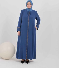 Resim Önü Ve Bilekleri Zarif Nakışlı İşlemeli Büyük Beden Ferace İndigo | 2041136 - 52 / İndigo 