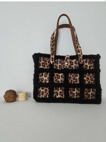 Resim Fikriharika Design Leopar Desenli, Kürk İp, Büyük Boy, Kadın Omuz Çantası Siyah - Leopar 