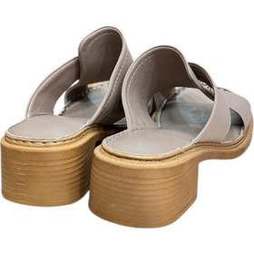 Resim Vizon Hakiki Deri Puf Taban Çapraz Bantlı Terlik Vizon 