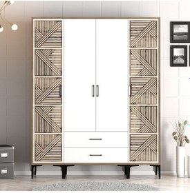 Resim Variant Kumsal 4 Kapılı Ptp Gardrop - Ceviz / Beyaz 