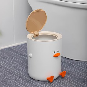 Resim 1 Adet Büyük Kapasiteli Basınçlı Kapatmalı Çöp Kutusu - Sağlam Oval Tasarım, Sevimli Sarı Ördek Desenli, Manuel Kullanım - Ev, Ofis, Mutfak, Banyo İçin Modern Dekoratif Çöp Kovası, Şık ve Dayanıklı Yapılı Ev Tipi Atık Kutusu 