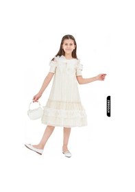 Resim Xo Kids Bohçalı Takıma Kollu O Yakalı Fırfırlı Kız Çocuk Elbise 3-10 Yaş 6576 Krem 