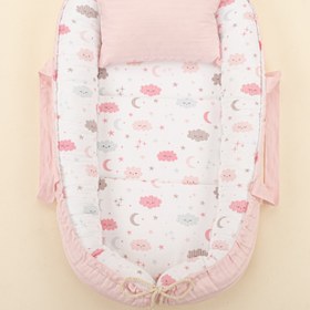 Resim Babynest ve Yastık - Çift Taraflı - Pembe Saten - Pembe Bulut 
