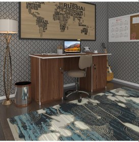 Resim Kenzlife Ofis Masası Pat Morita Cvz 75 170 80 Kilitli Kapaklı Dolap Çiftli Şeritli Bilgisayar Çalışma Masası Beyaz 