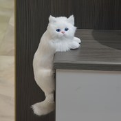 Resim 1 Adet El Yapımı Reçine Kedi Bebek, Mavi Gözlü ve Pembe Burunlu Gerçekçi Peluş Ked 