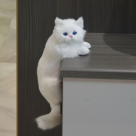Resim 1 Adet El Yapımı Reçine Kedi Bebek, Mavi Gözlü ve Pembe Burunlu Gerçekçi Peluş Ked 