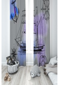 Resim Mekta Home Bebek Ve Çocuk Odası Korsan Gemi Desenli 2 Kanat Fon Perde 
