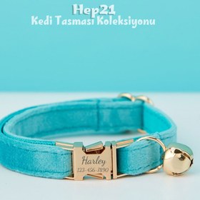 Resim Cat Collar Velvet Named Bell Cat Collar 649724 - Blue Collar / S/M 