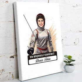 Resim Karikatürlü En Başarılı Kadın Eskrimci Kanvas Tablo 