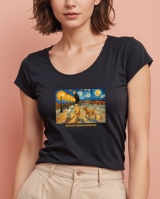 Resim Gece Yürüyüşü - Van Gogh Sokakta Geniş Yaka Tişört 