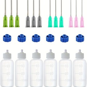 Resim 6 Paket 30ml Hassas Uçlu Aplikatör Şişeleri - Çoklu Kör İğneli (14ga 16ga 18ga 20ga) Plastik Sıkma Damlalıklı Şişeler, Luer Kilidi Kapak - Elde Yıkanabilir, Yuvarlak Kokusuz Tutkal, Boya, Quilling ve Yağlar İçin 