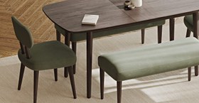 Resim Lyno 77x140 Cm Açılır Yemek Masası Takımı (2 Roa Bench & 2 Roa Sandalye) - Kadife - Karamel / Açık Meşe 