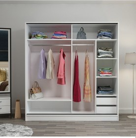 Resim Minar Kale 2 Kapaklı Sürgülü Dolap 180 Cm - Beyaz/dore 210cm 