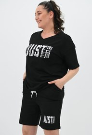 Resim Kadın Büyük Beden Baskılı Şort Takım 8087-24 - 5XL / Turkuaz 