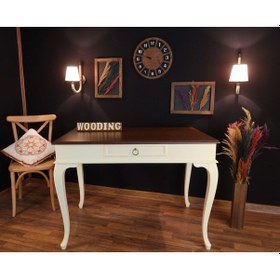 Resim Wooding-Mobilya Wooding 100 Cm Çekmeceli Masif Krem Ceviz Çalışma Masası 