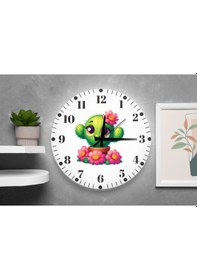 Resim Kaktüs Desenli Duvar Saati Çocuk Odası Dekoratif Sessiz Mekanizma 40 Cm Çok Renkli 