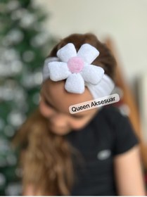 Resim QUEEN AKSESUAR Peluş Çiçekli Esnek yumuşak geniş Kız Çocuk bebek Saç Bandı beyaz bant bandana 