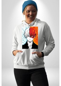 Resim My Hero Academia Boku Anime Kadın Erkek Beyaz Kapüşonlu Sweatshirt Hoodie Beyaz 