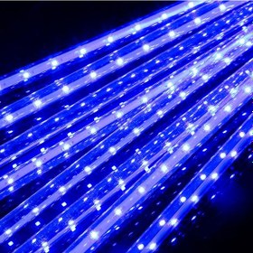 Resim Singree Su Damlası Led Işık Seti - 8 Adet Mavi Su Geçirmez Meteor Yağmuru Işıkları 80 Cm 
