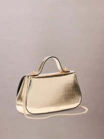 Resim Calvin Klein Kadın Zincirli Omuz Askılı Kabartmalı Ck Logo Altın Omuz Çantası Lv04f3306g-3jg-14788 