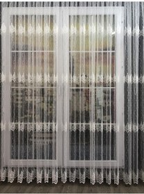 Resim Tül Perde Samdaç Desen Brode Işlemeli Tül Ekru 