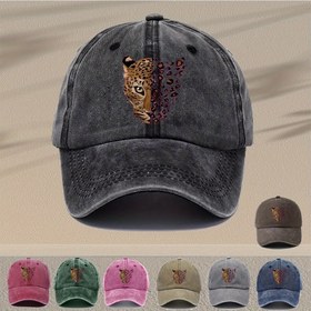 Resim Erkekler için Leopar Desenli Beyzbol Şapkası - Ayarlanabilir Vintage Yıkama %100 Viskon Hafif Şapka, Dış Mekan Seyahat ve Günlük Kullanım İçin - Çoklu Renk Seçenekleri, Mükemmel Hediye 