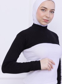 Resim Loggia Balıkçı Yaka Boyunluklu Kolluk Siyah - Likralı Dik Yakalı Kadın Body Tesettür Crop Bolero 