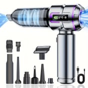 Resim Ev tipi elektrikli süpürge, üç hızlı el tipi vakum temizleyici, USB şarjlı, modern tasarım | Dayanıklı plastik gövde, araba, ev, kanepe ve evcil hayvan tüyleri için uygun 
