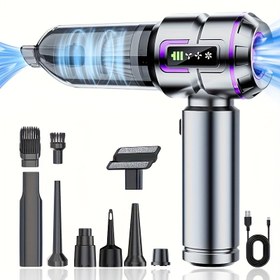 Resim Ev tipi elektrikli süpürge, üç hızlı el tipi vakum temizleyici, USB şarjlı, modern tasarım | Dayanıklı plastik gövde, araba, ev, kanepe ve evcil hayvan tüyleri için uygun 