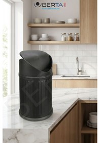Resim Vintage Sallanır Kapaklı Banyo Ve Mutfak Çöp Kovası - Dekoratif Pratik Kapak Tasarım Çöp Kutusu Siyah 