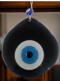 Resim Mavi Nazar Boncuklu Siyah Renk Nazar Boncuklu Damla Desen El Yapımı Duvar Süsü 