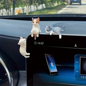 Resim 4 Adet Sevimli Kedi Araba Gösterge Paneli Asma Süsleri - Karikatür Mini Dekorasyonlar, İç Mekan ve Ekran Görüntüsü için Uygun 